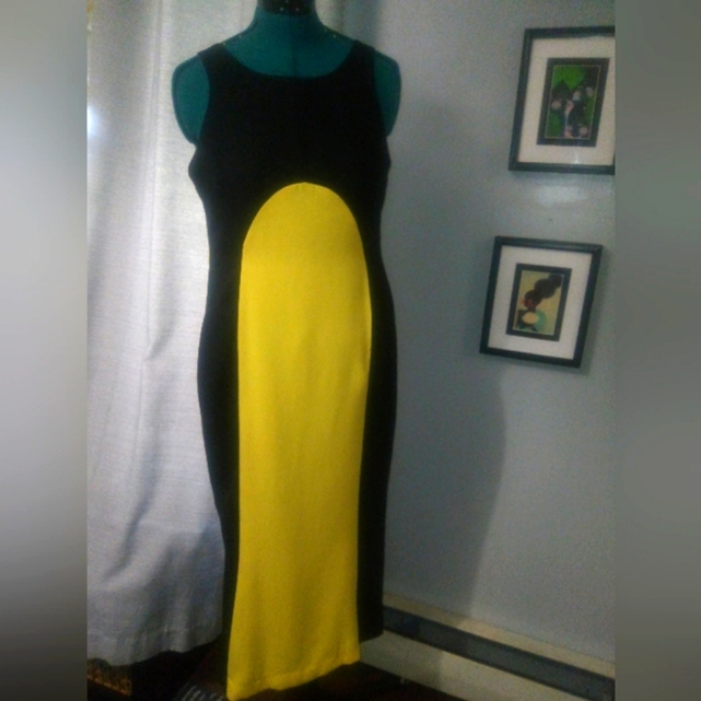 Ellen K Colorblocked Maxi Dress in Black & Yellow Sz 10 NEW - Picture 14 of 14